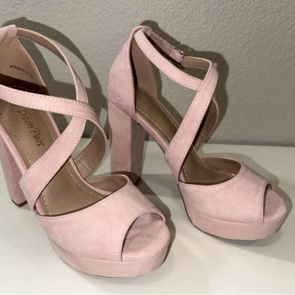 Dream Pairs Pale Pink Chunky Platform High Heel Sandals Size 7